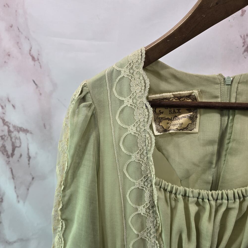 Vintage Peasant Dress Women XS Green Prairie Cottagecore Jessica Gunne Sax - Picture 3 of 16